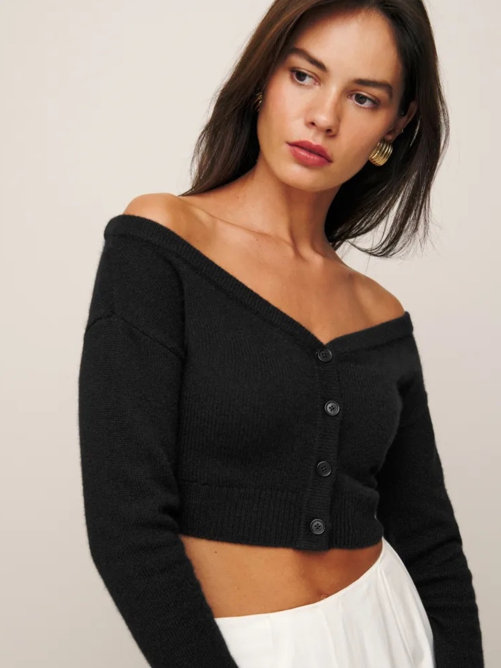Reformation Black Millie Cashmere Off The Shoulder Cardigan XS